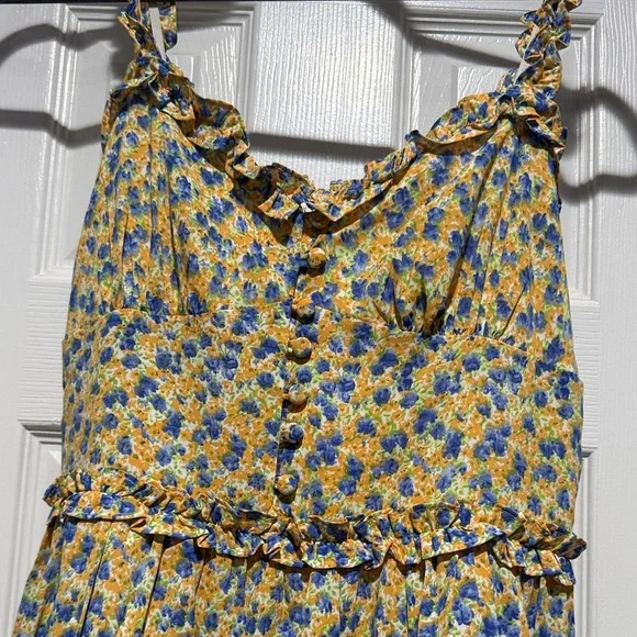 Floral Yellow and Blue Women’s  Dress - Picture 4 of 6